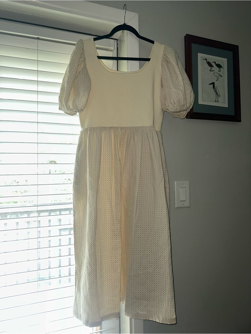Cream Puff-Sleeve Midi Dress